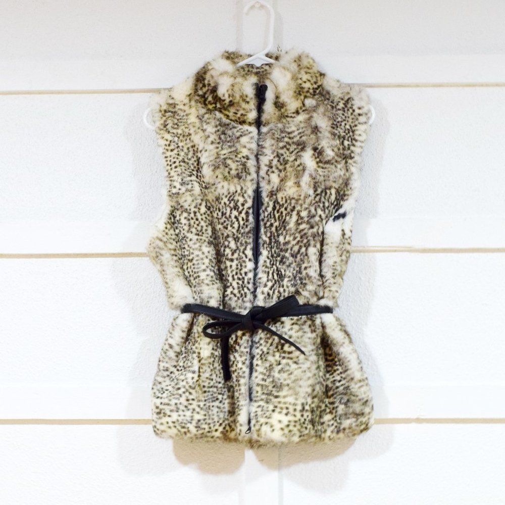 EXPRESS Vintage Genuine Rabbit Fur Vest with Leather Belt | Size M